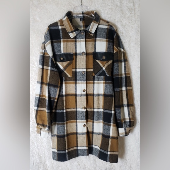 SHEIN Jackets & Blazers - SHEIN Women’s Checkered Shirt Jacket in Black, Brown, and White Size XL